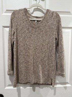 J.Jill Speckled Marled V-Neck Tunic Sweater Beige Multicolor Size S